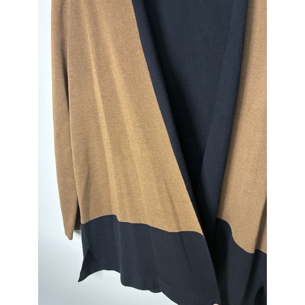 J Jill Cardigan Women Large Petite Brown Black  Colorblock Longline Open Front - Picture 2 of 9